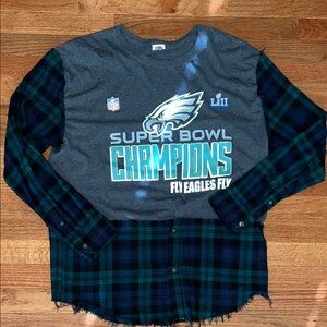 Philadelphia Eagles Super Bowl Champions Reworked Flannel Women’s Size Small